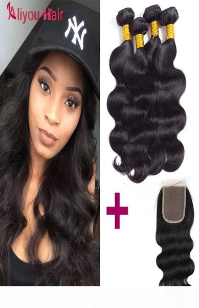 

brazilian body wave hair cambodian peruvian malaysian indian virgin body wave 4 bundles hair weaves closure body wave with 4x4 lac1989752, Black