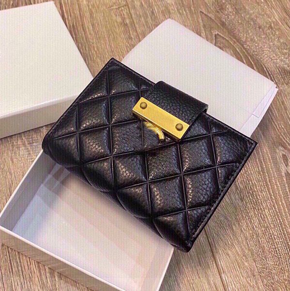 

calfskin leather short wallet women designer quilted bag gold turn lock diamond lattice clutch handbag luxury vintage card holder fold purse, Red;black