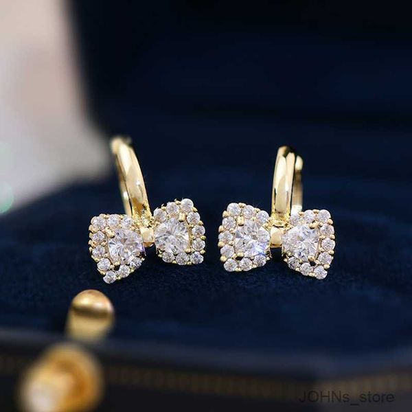 

stud trendy exquisite 14k real gold zircon bowknot earrings for women girl jewelry zircon type r230630, Golden;silver