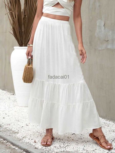 

summer beach white pleated skirt women party long maxi skirt female ruffle high waist loose aline skirts for women 2022 l230621, Black
