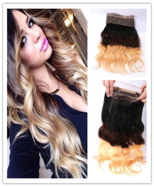 

9a peruvian hair 1b427 honey blonde ombre 360 band lace frontal body wave full lace frontal pre plucked 360 lace closure8095513, Black;brown