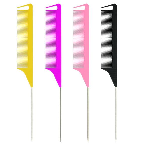 

professional finetooth hair comb with stainless steel metal rat tail woman antistatic hairbrush hairdressing styling tool3342032, Silver