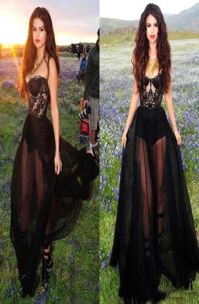 

2019 black applique lace prom dresses corset fitted chiffon see through evening party gowns formal abendkleider6755747