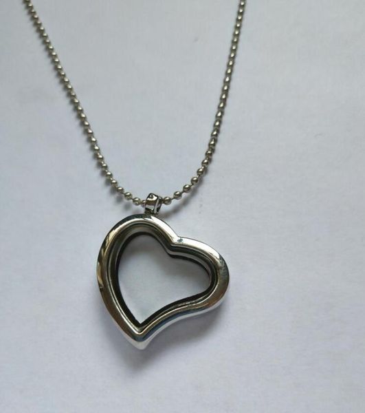 

floating locket heart pendant necklace women magnetic living memory glass floating charm locket ball chains necklaces fashion jewe8764995, Silver