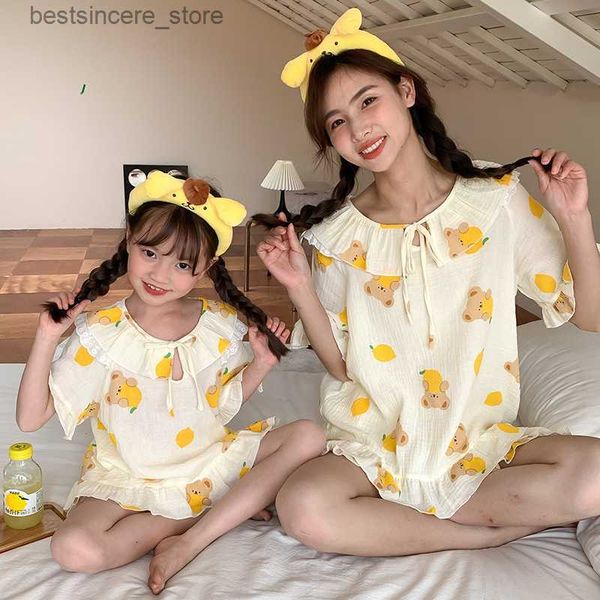 

parent-child summer pajamas sets mother and daughter matching sleepwear women's coming-home outfit mom and me clothes night wear, Blue