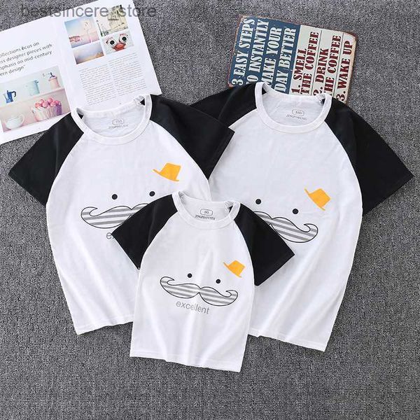 

parent-child summer clothing 2022 new family of three family short-sleeved t-shirt cotton children's clothing couples clothing, Blue
