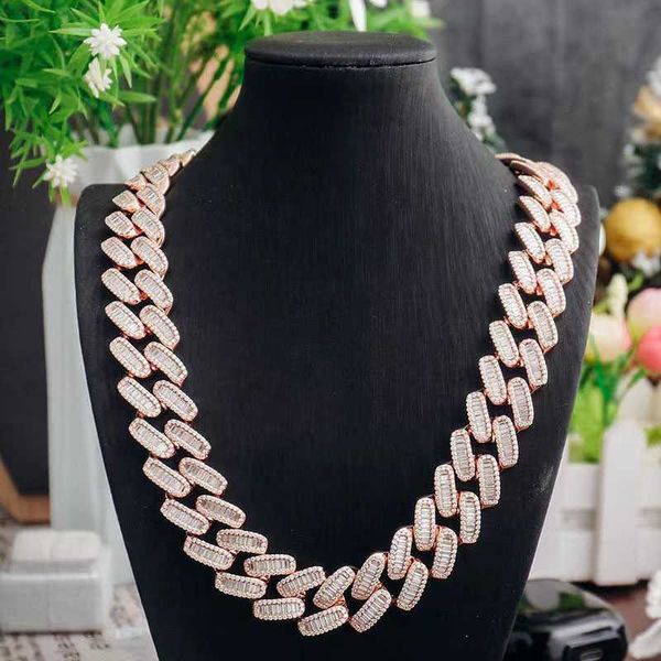 

hip hop cuban ice chain 925 sterling silver plated rose gold 18mm cuban chain necklace miami necklace chain for men and women