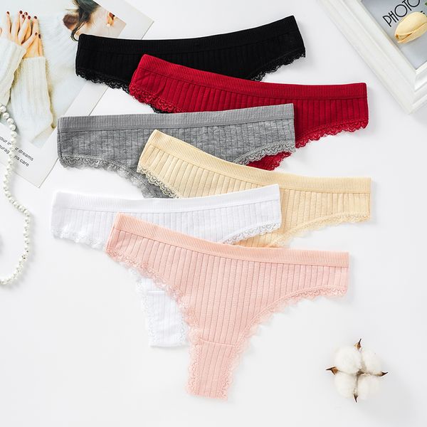 

cotton lace striped 3pcs/lot solid panties comfort underwear skin-friendly briefs for women low-rise intimate lingeries dz6819, Black;white