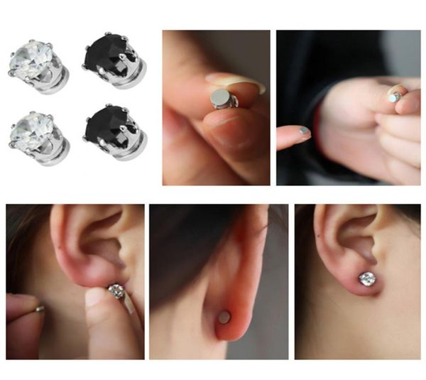 

1 pair no piercing round zircon magnetic stud earings for women men kids no hole crystal ear studs jewelry magnet earring3814507, Golden;silver