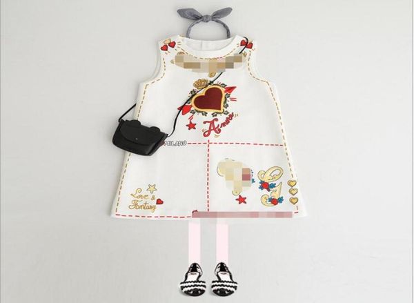 

retail girls dress summer sleeveless valentine039s day love heart printed aline princess dress baby girl dresses kids designer3099968, Red;yellow