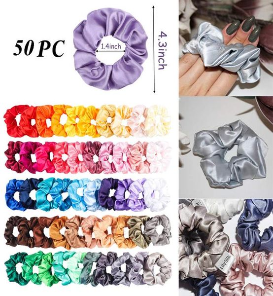 

solid color silk satin hair band suitable for women039s ponytail 50pcs hair scrunchies girl039s tie accessories ponytail hol1621747, Brown