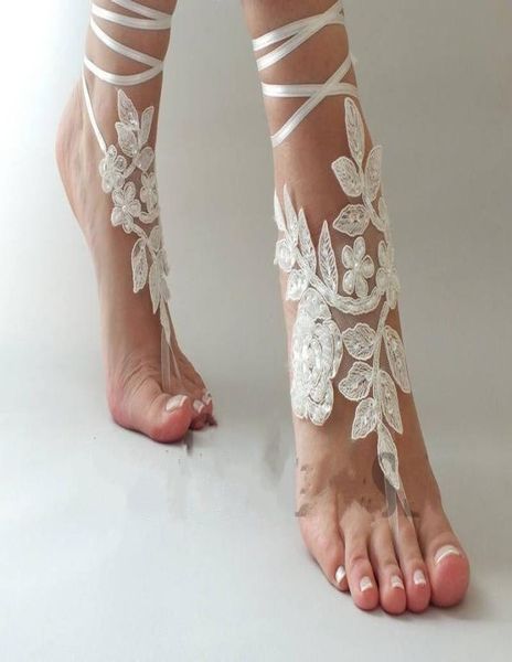 

new beach wedding barefoot sandals bridal lace wedding shoes bridesmaid gift bridal anklet prom gift in stock2415229, White
