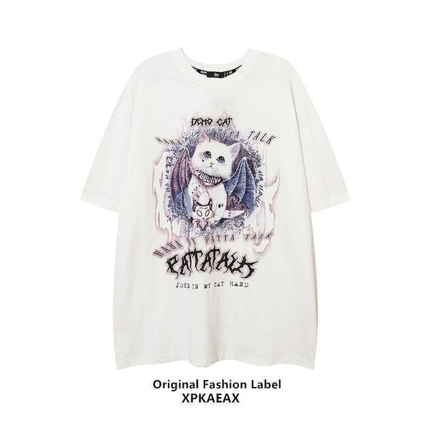 

n brand stussys cute cat print couple costume t-shirts for men and women bf style china-chic dark style 5/4 sleeve spaceman, White;black