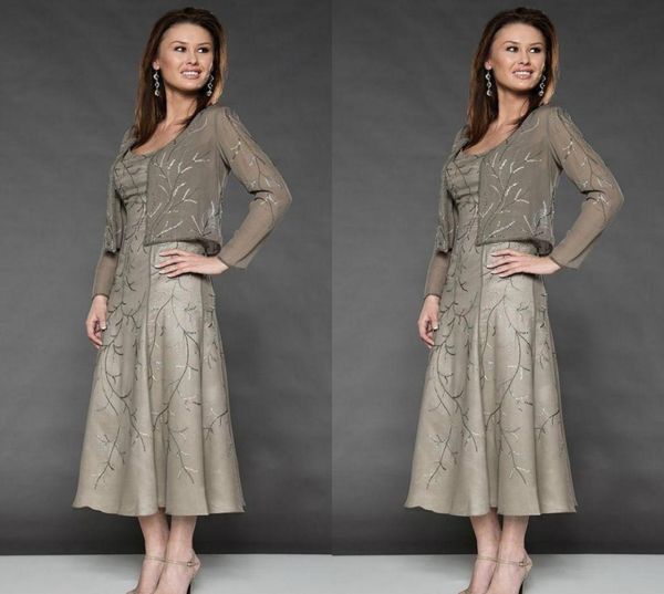 

elegant embroidery mother of the bride dresses beaded scoop neckline tealength occasion dress with jacket for wedding6534049, Black;red