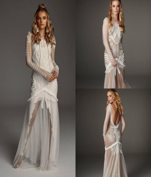 

2019 classic mermaid wedding dresses jewel neck lace appliques floor length two pieces beach wedding dress with long coat vestidos8323753, White