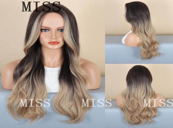 

synthetic wigs middle part for women long wave hair wig highlight natural looking heat resistant fibre wig9480366, Black