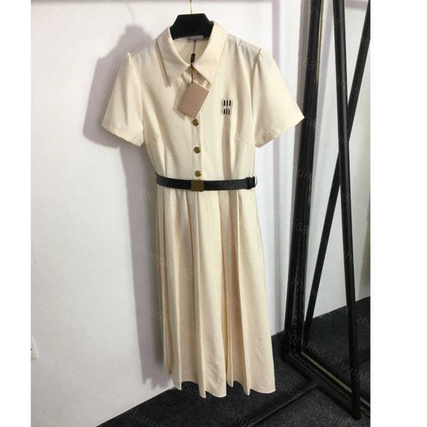 

23ss women dress womens designer clothing summer dresses short sleeved dress with embroidered lettered half-button lapel and waist belt wome, Black;gray