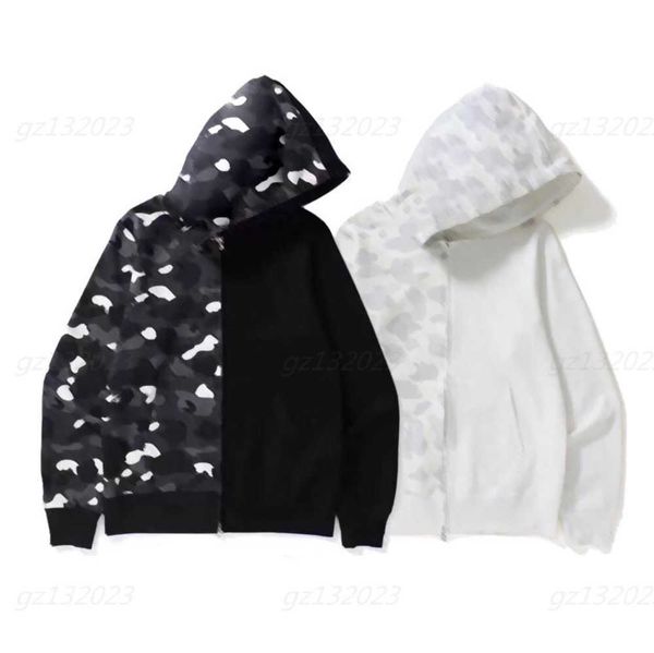 

fall winter classic zip up hoodie men camouflage stitching casual thin fleece hooded sweatshirt black shark hoodie white hoodies designer cl
