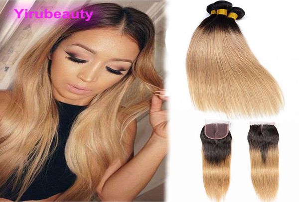 

indian human hair extensions 1b27 straight hair bundles with 4x4 lace closure 4 pieceslot straight hair extensions1578350, Black;brown