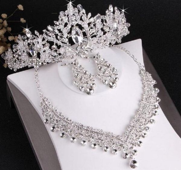 

highend bride wedding crown headpieces necklace earrings threepiece set designer white crystal handmade fine craft2451968, Silver