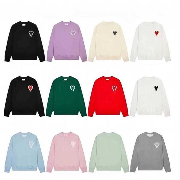 

amis designer mens embroidery hoodie high street hoody women sweatshirts red heart long sleeve couples paris crew neck fashion new g18v, Black