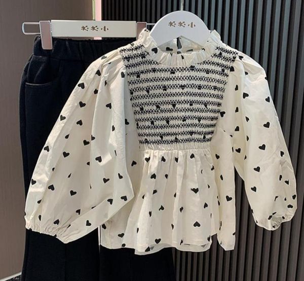 

28t toddler kid baby girls clothes heart print girls shirt elegant long sleeve loose blouses fashion streetwear outfit8146332, White;black