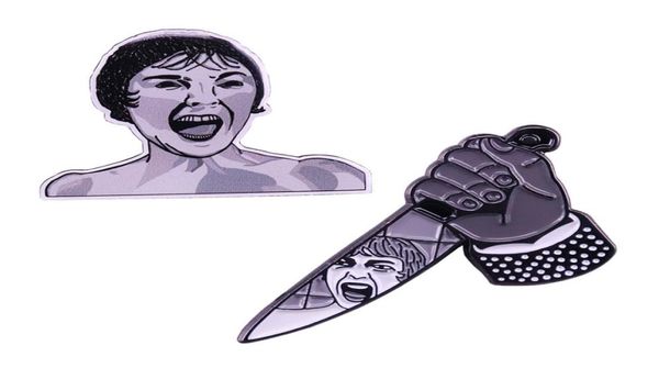 

classic horror movie psycho scream pin collection holding knife hand badge classic shower murder brooch4147453, Blue