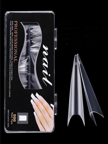 

500pcsbox stiletto false nail tips clear natural acrylic gel extra long half cover nails whole7265904, Red;gold