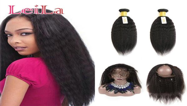 

indian human hair weaves closure 360 lace frontal with 2 bundles kinky straight virgin hair wefts with closure 3 pieceslot from l5975221, Black;brown