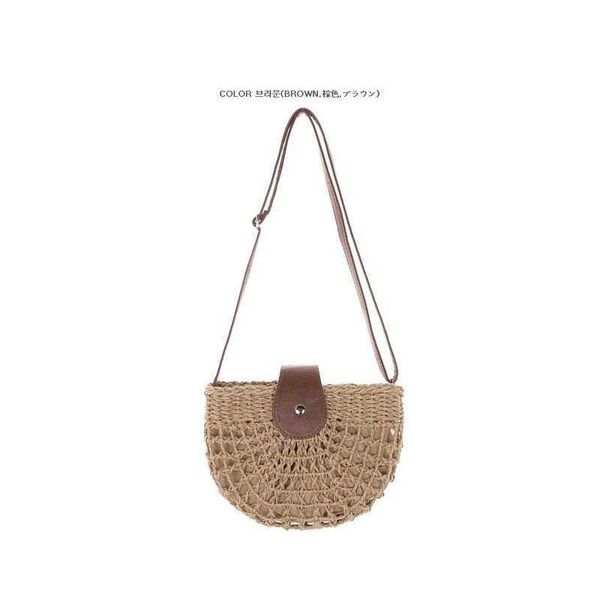

grass woven beach bag small span shoulder half circle forest series hollowed out handmade woven bag women