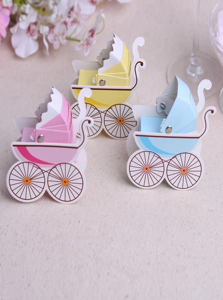

cute baby carriages candy box baby shower gift boxes wedding decoration faovrs 3 colors pink blue yellow2184206