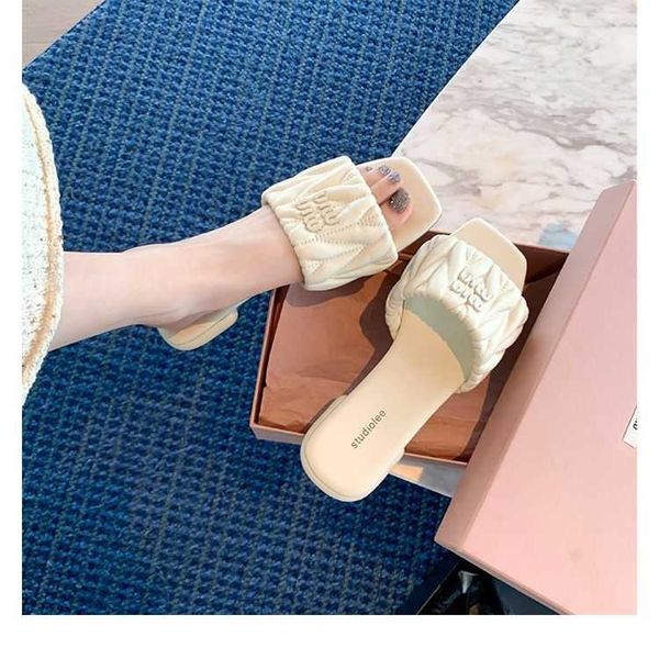 

high mius sandals beach designer shoes women slide definition genuine leather for 2023 new sheepskin fairy style versatile slippers slil
