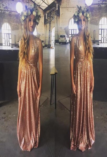 

2017 vneck sequins bridesmaid dresses bling bling prom party dress god aline floor length formal evening gowns3117932, White;pink