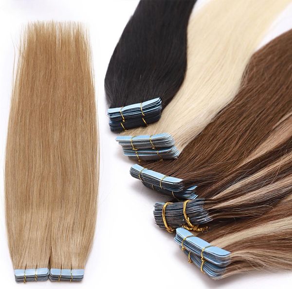 

different colors human skin wefts silky straight blonde tape in hair extensions 40pieces per pack 8inch to 30inch instock3910987, Black