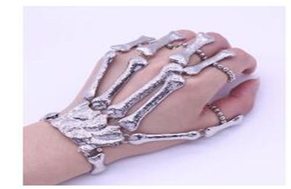 

nightclub gothic punk skull finger bracelets for women skeleton bone hand bracelets bangles 2020 christmas halloween gift6966878, Black