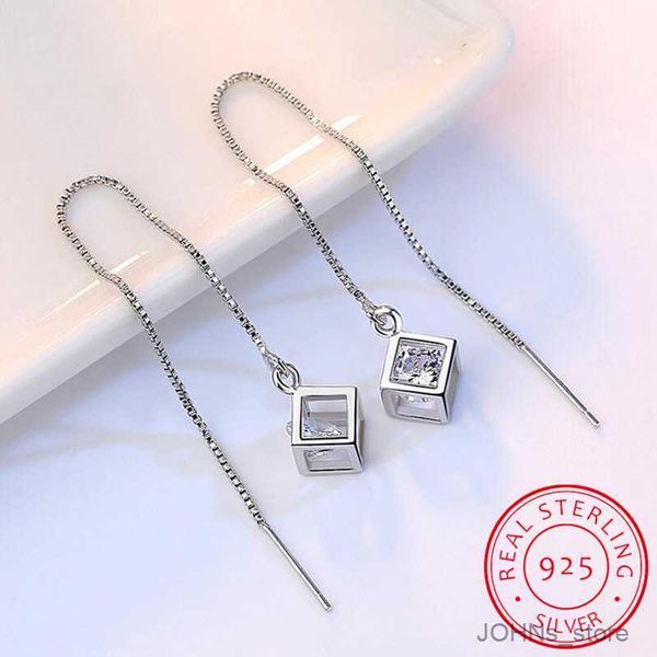 

stud elegant fashion 925 sterling silver cube love drop earrings chain long earrings r230630, Golden;silver