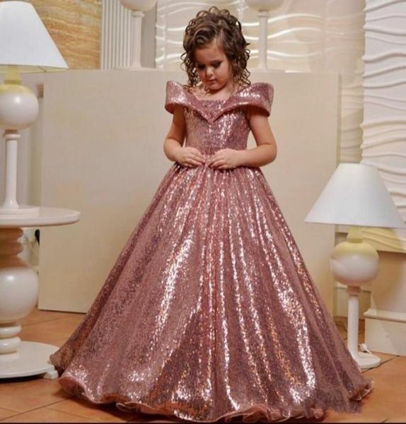 

rose gold sequins flower girls dresses for wedding off the shoulder cap sleeves first communion dress custom made girls pageant go8488219, White;blue