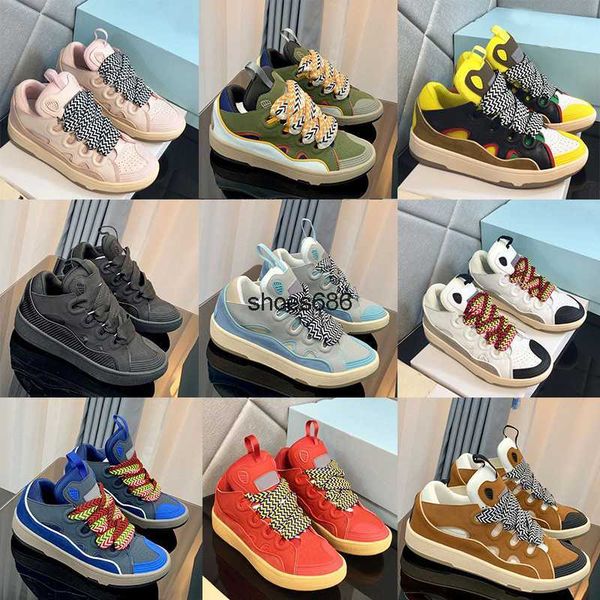 

men women lanvines causal shoes curb sneaker calfskin rubber black white pink yellow green running shoes platformsole shoe