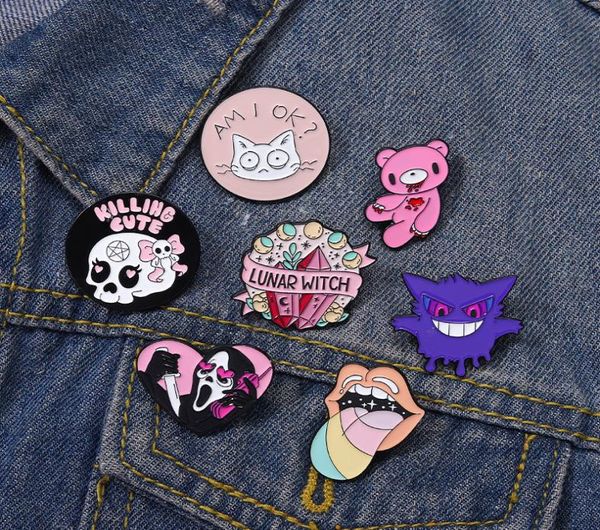 

pink punk enamel pins custom witch bear tongue ghost call brooches lapel badges gothic halloween jewelry gift for friends6601824, Blue