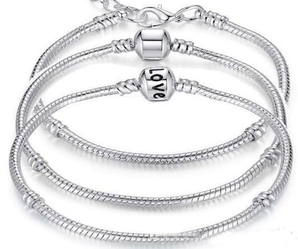 

charm bracelets 925 sterling silver 3mm snake chain fit charms bead bangle bracelet fashion jewelry diy gift for men women6011404, Golden;silver
