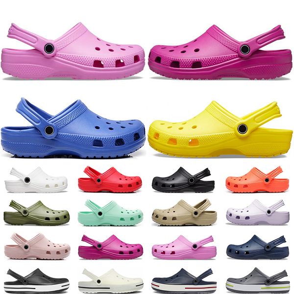 

men women clog buckle designer slides classic sandals slippers triple white black navy blue yellow khaki rose pink outdoor waterproof