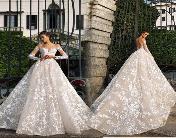 

plus size wedding gowns luxury crystal long sleeve ball gown sheer lace bridal gowns appliqued sweep train6545055, White