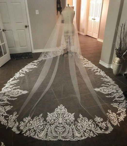 

elegant zuhair murad long wedding veils 3 m 15 m cathedral lace edge bridal veil wedding accessories 2075997, Black