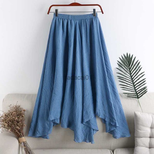

linen skirt women's spring summer 2020 new women midi solid color wild irregular pleated blue black big swing fishtail skirt l230621