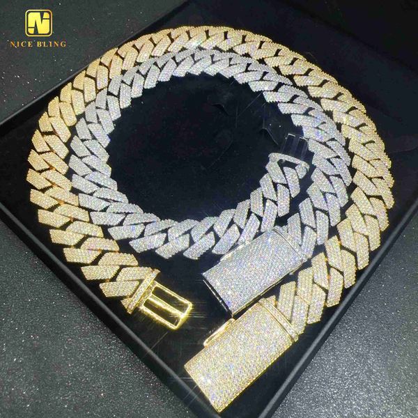

large size cuban chains 20mm hip hop 925 silver jewelry iced out cz diamond men fashion cuban link necklace 18k gold plated