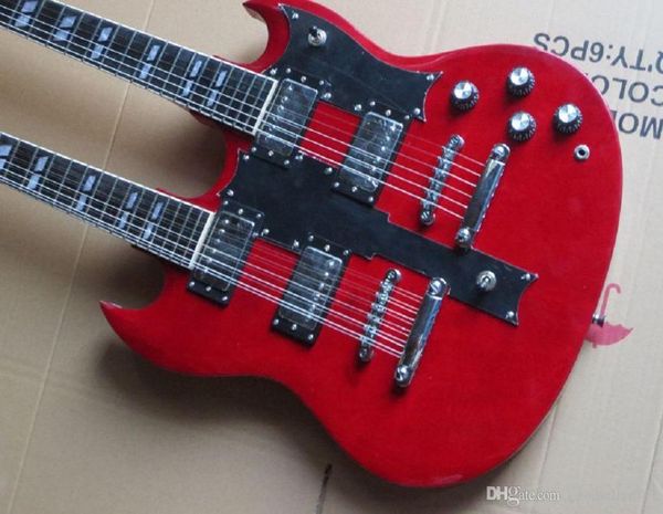 

led zeppeli page 1275 double neck signed aged red body 6 string 12 strings guitar2090684