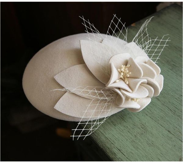 

british princess net yarn hat ladies woolen wool for autumn and winter new elegant fashion hats ornament flower decoration8895662, White