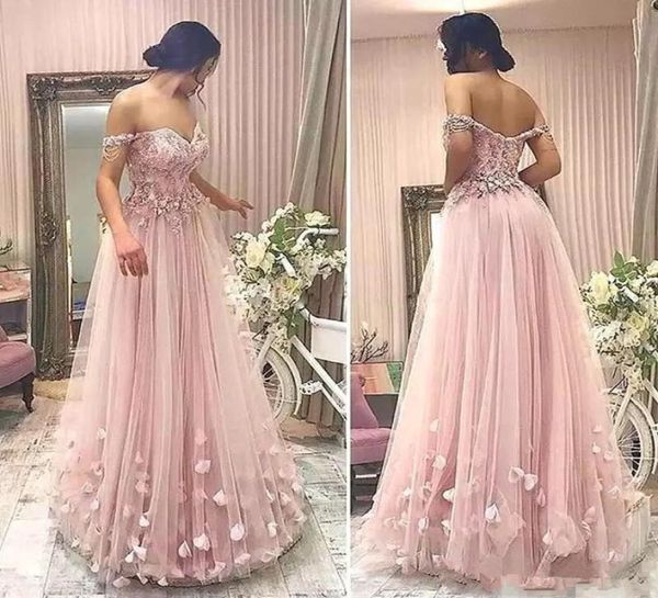 

2019 gorgeous off shoulder prom dresses light pink luxury 3d floral butterfly lace beaded full length occasion evening wear gowns2697783, Black