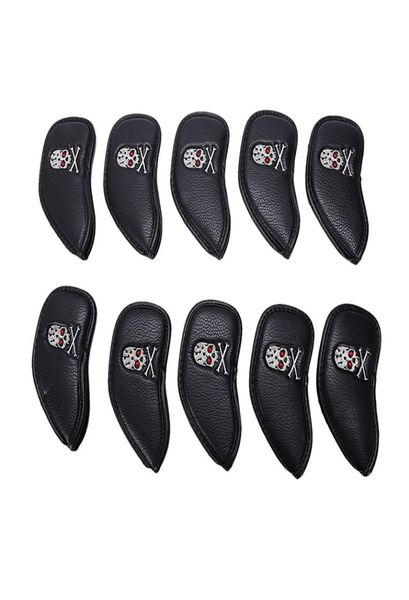 

10 pcs thick pu black golf skull iron headcover sets club head cover5061234