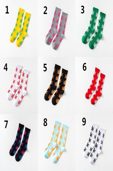 

44colors christmas plantlife socks for men women cotton socks skateboard hiphop maple leaf knee highs sport socks 4355520, Black